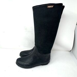 Hunter Lady N Black Canvas Rubber Tall Boots